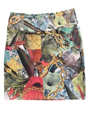CIVIL Brand TROPICAL Floral and Gold CHAINS Print Bodycon MINI SKIRT Size XS